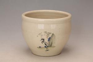 001035大窑五彩柳马纹水钵“成合”款