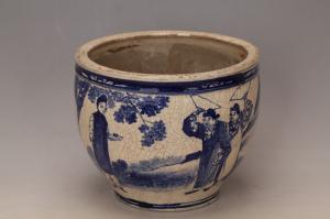 001038青花“秋香送茶”人物纹水钵