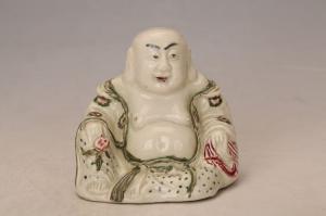 001327五彩捧桃布袋弥勒佛坐像