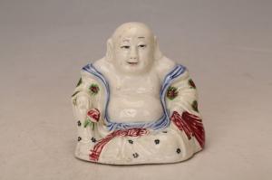 001329五彩捧桃布袋弥勒佛坐像