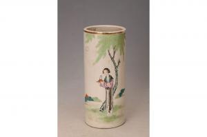 001353大窑五彩人物纹筒瓶