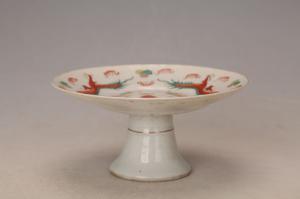 001357五彩双龙纹高足盘