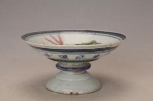 001358五彩花卉图案纹高足盘