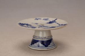 001366蓝彩花鸟纹高足盘