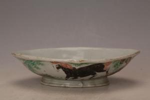 001103五彩柳马纹海棠碗“玉顺”款