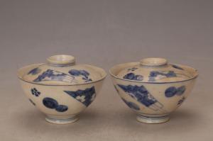 001133青花团花杂宝盖碗“双喜”款