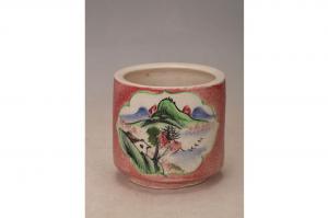 001160红地开光山水纹直筒炉“荣利”款