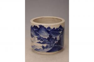001162青花山水纹直筒炉