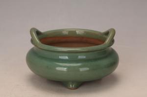 001175绿釉凸腹双耳三足香炉