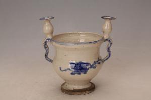 001177蓝彩花卉纹烛插香炉