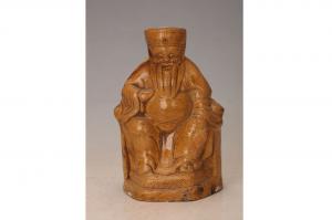 001191枫溪窑褐釉土地神坐像