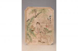 001194大窑五彩人物纹四型茶盘“红叶题诗，荣利”款