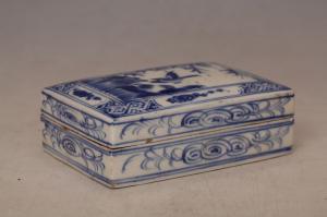 001547“胜记”款蓝彩花鸟纹长方形印盒