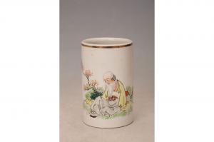 001479五彩寿翁人物纹笔筒“荣利”