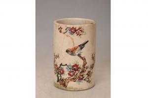 001484五彩花鸟纹笔筒