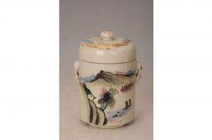 001594大窑五彩山水纹塑双耳温酒罐