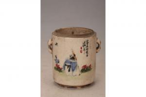 001595“长胜督造”款五彩人物纹盖罐