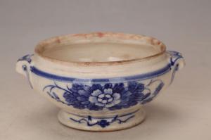 001637“成合”款蓝彩花卉纹双系盅