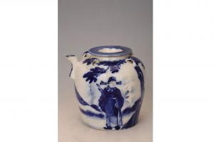 001646“陶似玉”款青花人物纹四系盖茶壶