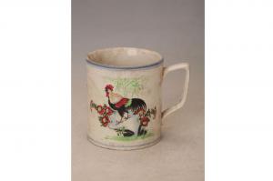 001258五彩“公鸡”纹把杯