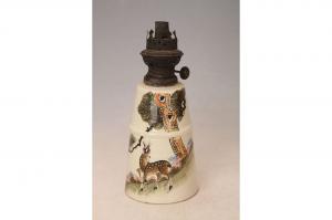 001270大窑五彩松鹿纹煤油灯“陶如玉”款