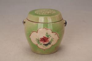 001287绿地开光五彩花鸟纹盖钵