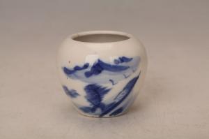 001694大窑蓝彩山水纹鸟食罐