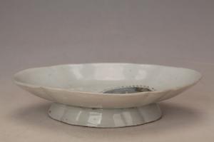 001724印花五彩双鹅图案纹椭圆盘“和合”款