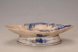 001731青花花鸟纹椭圆盘“胜发”款