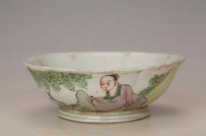 001787五彩人物纹花口碗