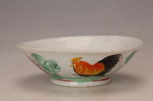 001848釉上彩五彩公鸡纹碗