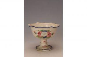 001884大窑五彩花卉图案纹花口高足碗