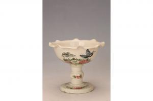 001885大窑五彩花蝶图案纹荷口高足碗