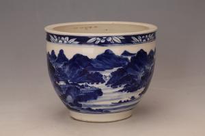 001891青花山水纹水钵“长胜”款
