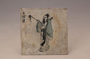 001934大窑五彩吕洞滨人物纹方形瓷砖吴锦合”款