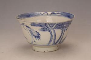 001948青花松鹤纹折沿碗