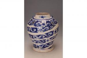 001961大窑蓝彩花卉纹四系罐