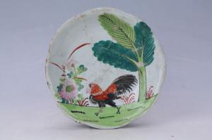 002169釉上彩鸡蕉纹花口盘