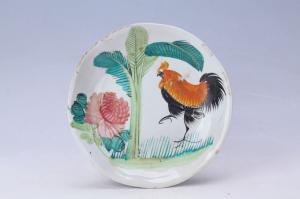 002170釉上彩鸡蕉纹花口盘