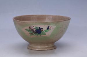 001996喷彩绿地开光花果纹大碗