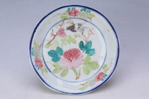 002183釉上五彩花鸟纹高足盘