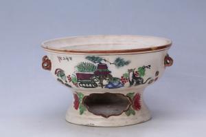 002239“富贵玉堂”五彩博古纹四系火锅炉