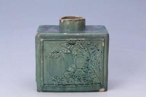 002259青釉印花花鸟纹茶叶罐