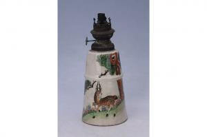 002706大窑五彩松鹿纹煤油灯