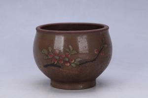002787褐釉梅花纹钵