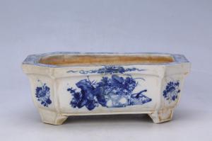 002817大窑篮彩花卉纹花盆