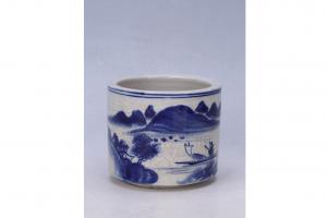 002639大窑蓝彩山水纹直筒炉
