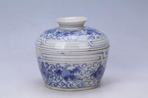 002837大窑蓝彩花卉纹盒