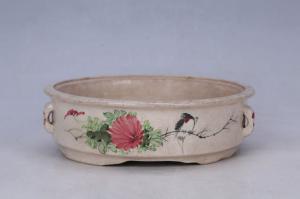 002845“顺兴”款五彩花鸟纹四系盖盅