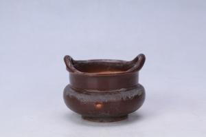 002649褐釉双耳炉